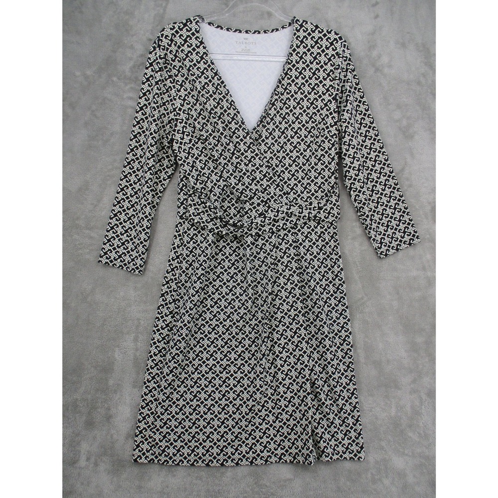 Talbots Dress Womens Medium Faux Wrap Chain Link Surplus Stretch Lightweight Zip